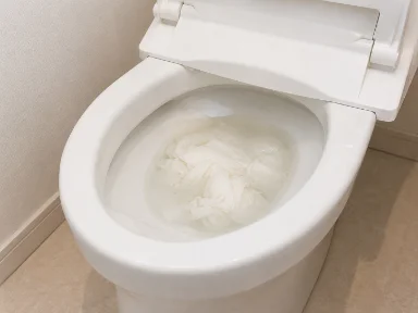 水が流れず水位が上がったトイレの便器